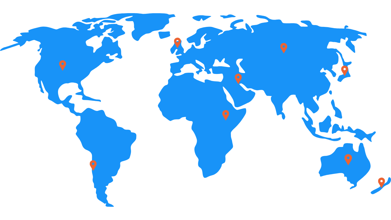 blue world map with geolocation tags